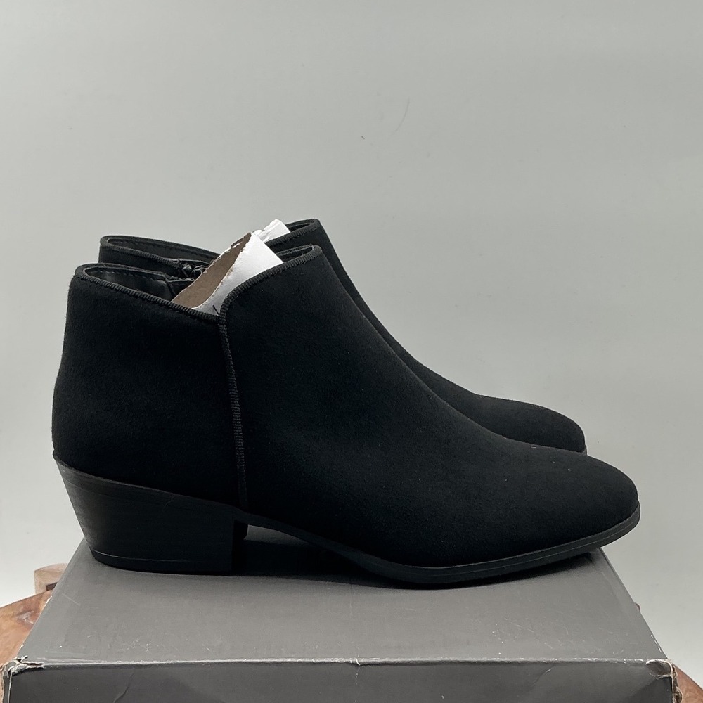 Style&co Black Textile Ankle Boots Low Block Heel Side Zip F42199 Size 6M